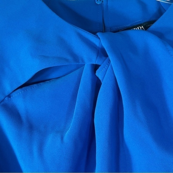 ZARA electric blue front crossover cropped blouse long sleeve keyhole size XS - Picture 5 of 15